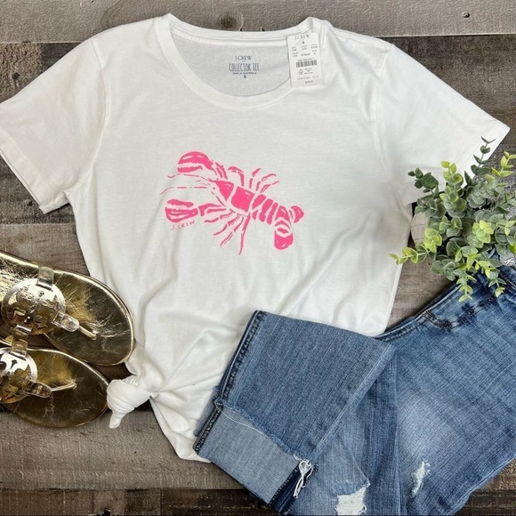 J. Crew Factory Tops - J. Crew Factory Size S Collector Crewneck Hot Pink Lobster Graphic Tee Shirt NWT